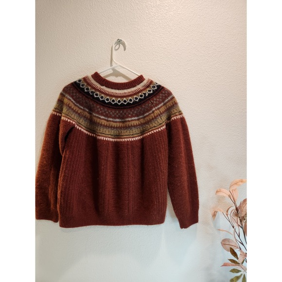 Sweaters - Britte Fair Isle Wool Sweater Rust Multicolor Nordic Knit Pullover PTP 18" soft
